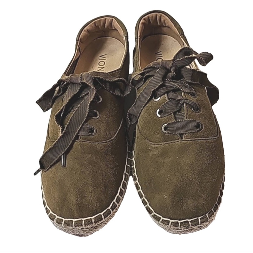 Vionic Suede Lace-Up Espadrilles Sandy Olive